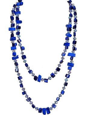 Colorful Iridescent Sea Shell Beaded Long Necklace - Bohemian Vintage Jewelry